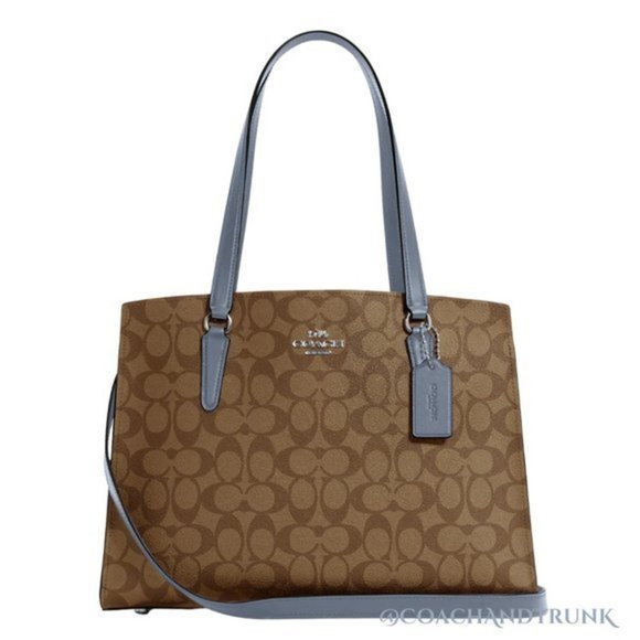 AUTHENTIC COACH Tatum Carryall In Signature Canvas Khaki and Marble Blue - Picture 8 of 9